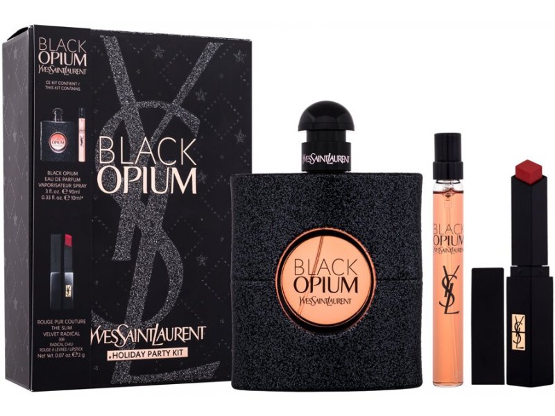 Yves Saint Laurent Black Opium SET: edp 90ml + edp 10ml + Ajakrúzs Velvet Radical 308 2g