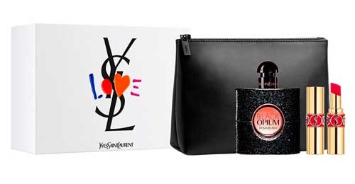 Yves Saint Laurent Black Opium SET: edp 50ml + Rúzs Rouge Volupte Shine No.101 3,2g + Kozmetikai Táska